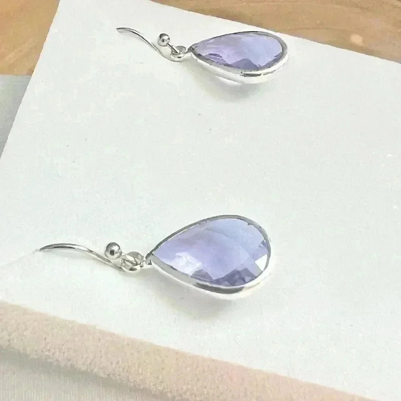 Lavender Teardrop Glass Crystal Dangle Earrings - Picture 5 of 11